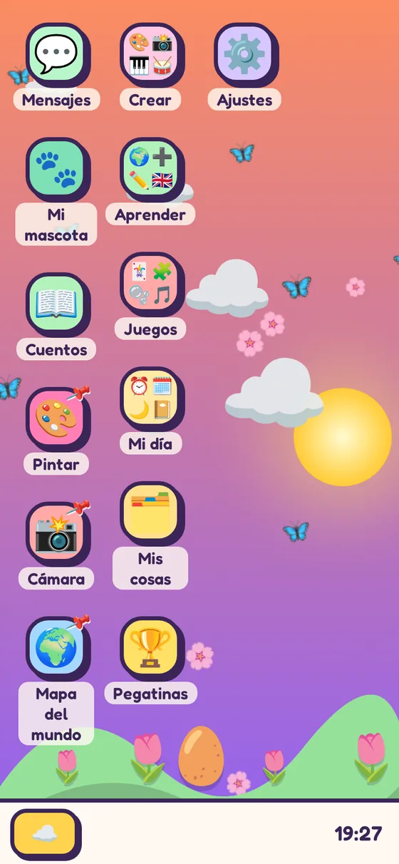 Escritorio de Nubecita en un móvil, con las mismas apps en dos columnas