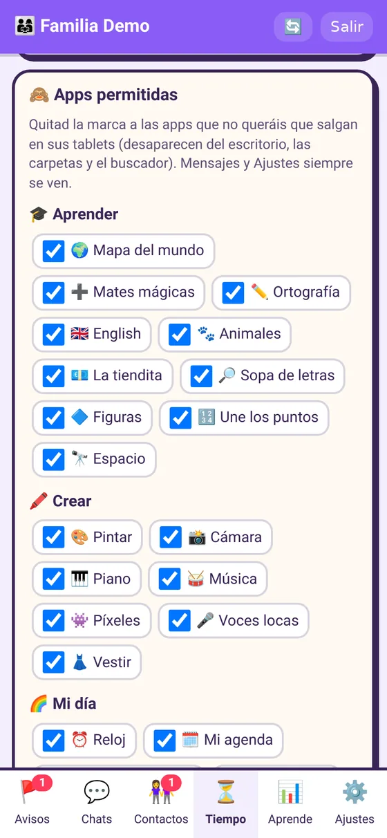 Panel de padres: apps permitidas